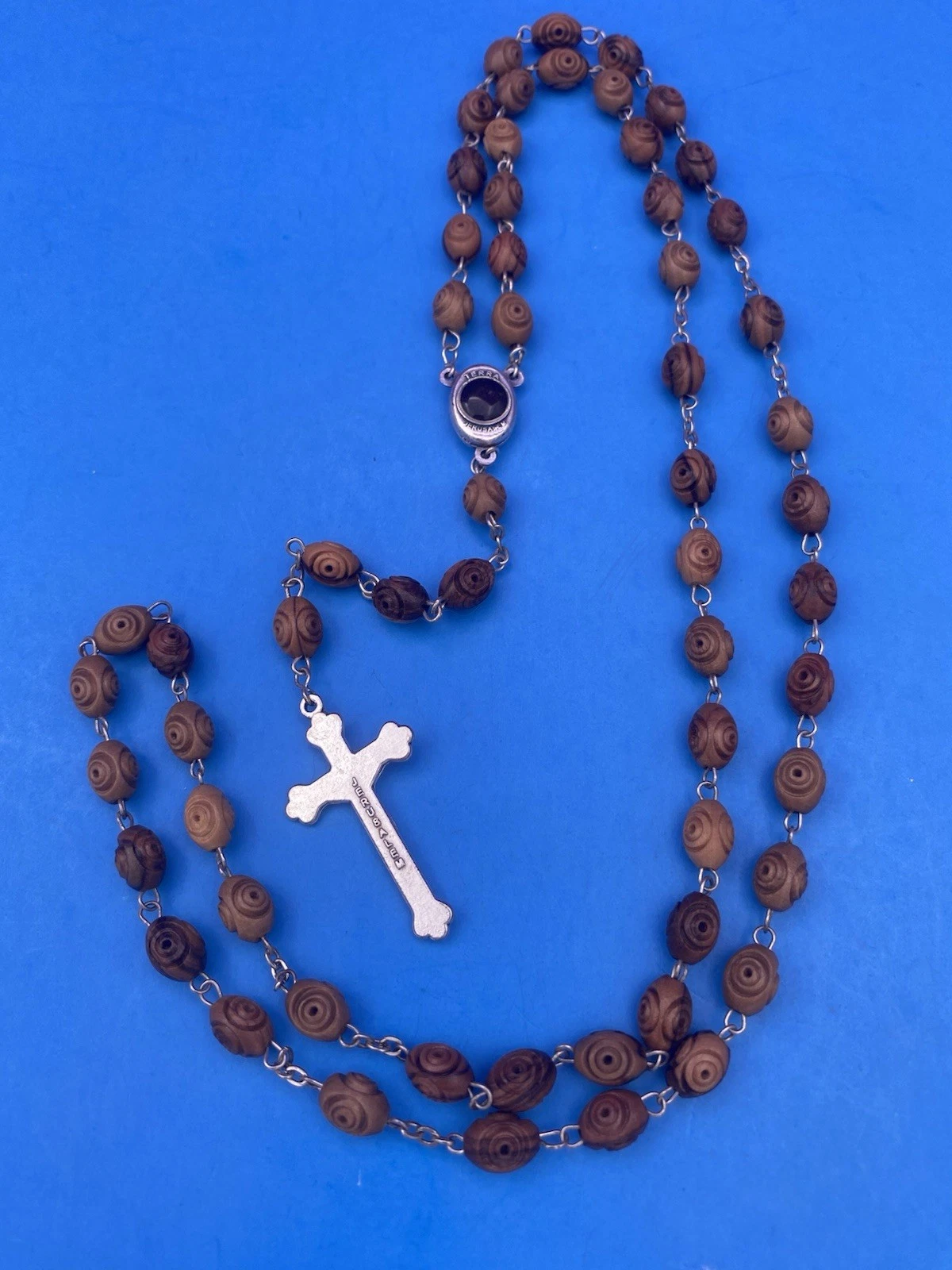 Carved Olive Wood Rosary, Terra Jerusalem Reliquary, Virgin Mary, Christianity - Image 3