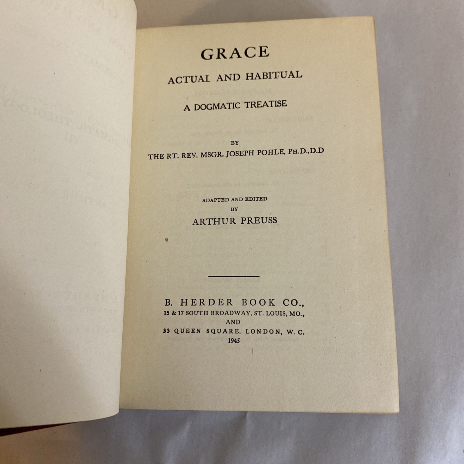 GRACE ACTUAL & HABITUAL, Joseph Pohle, Dogmatic Theology VII 1945 hardcover - Image 4