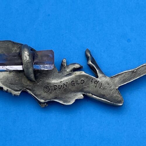 Authentic Vintage Pewter Fairy Necklace With Amethyst Crystal! 1991 - Image 4
