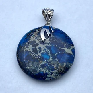 Vintage Lucas Lameth Sterling 925 Large Blue Jasper Pendant 28.8g Signed