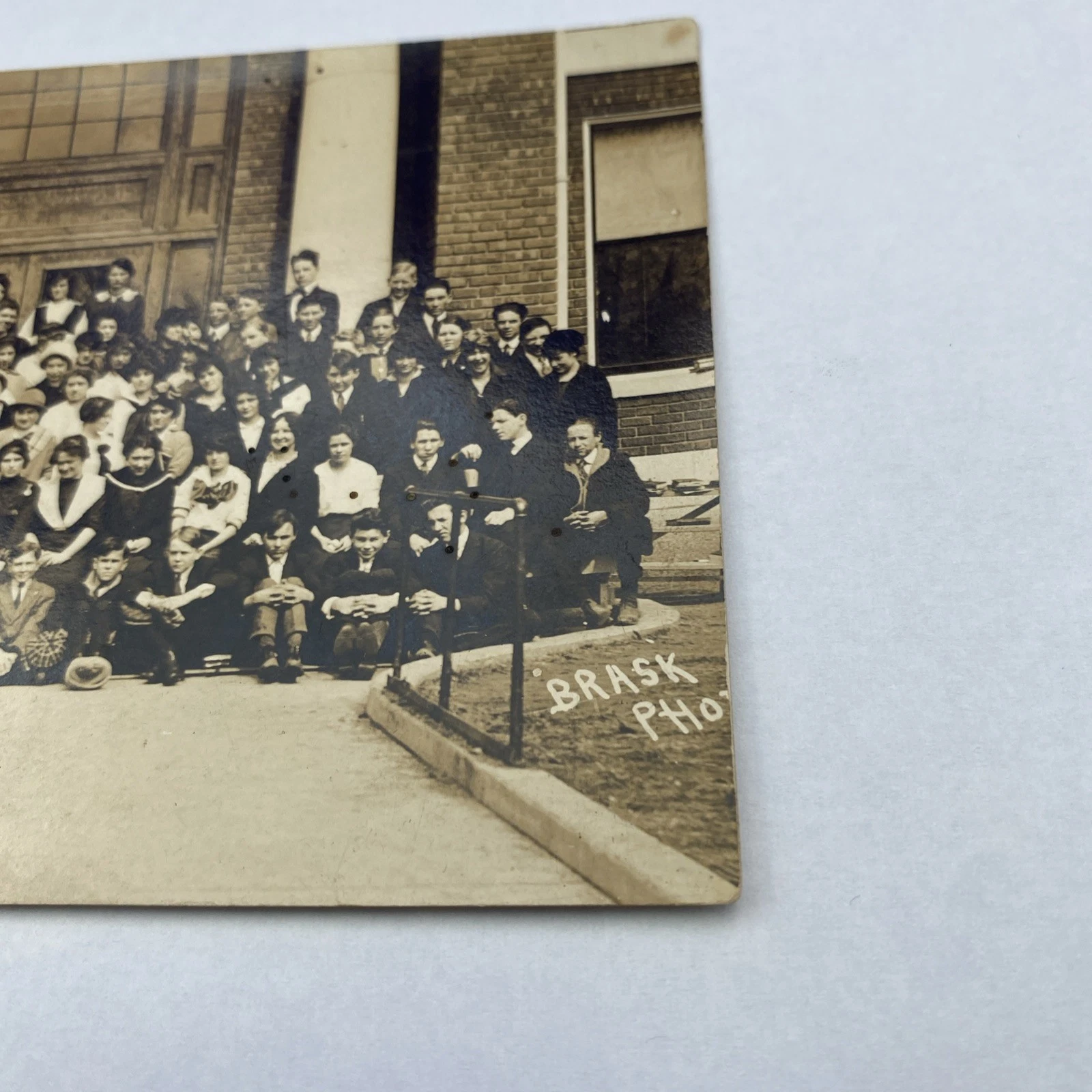 Brask RPPC Large School Group Photo Nebraska c.1910s AZO Triangles Rare - Image 2