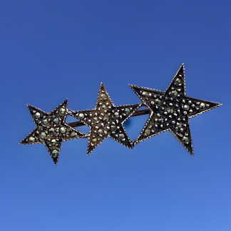 Vintage Ascending Three Star Brooch Marcasite 925