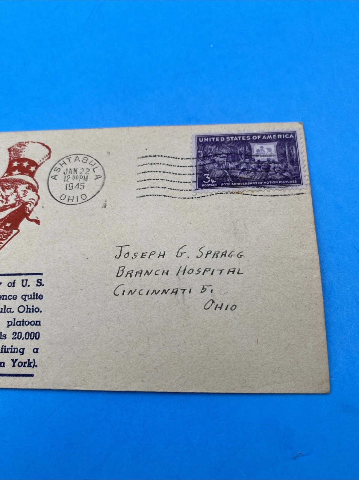 Boone Patriotic Cover 'A Salute' Lt Samuel W Magill Ashtabula OH 1945 3¢ #926 - Image 3