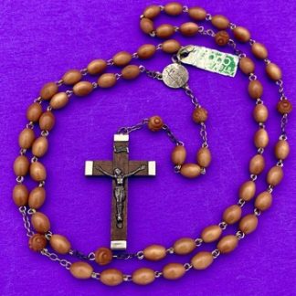 Vintage Wood Coco Veritable Rosary, FRANCE, Virgin Mary & Child Christianity 20"