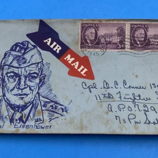 WWII Patriotic Eisenhower Cachet by Diana (Huss) w/ 3¢ FDR Pair to APO 729