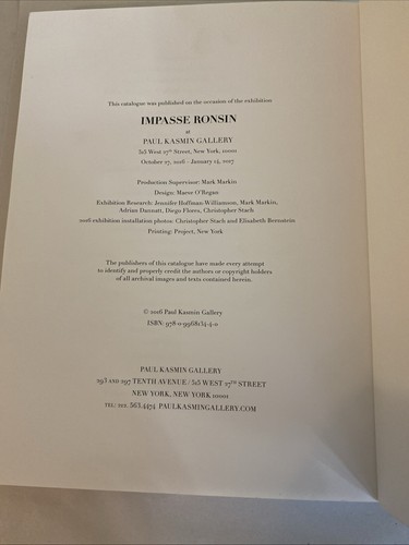 IMPASSE RONSIN - 2016 - PAPERBACK - PUBLISHED BY PAUL KASMIN GALLERY Signed - Image 8