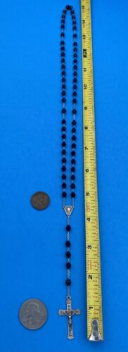 Vtg Black Bicone Faceted Glass Petite Rosary, 800 Silver, Roma, 15” Christianity - Image 5