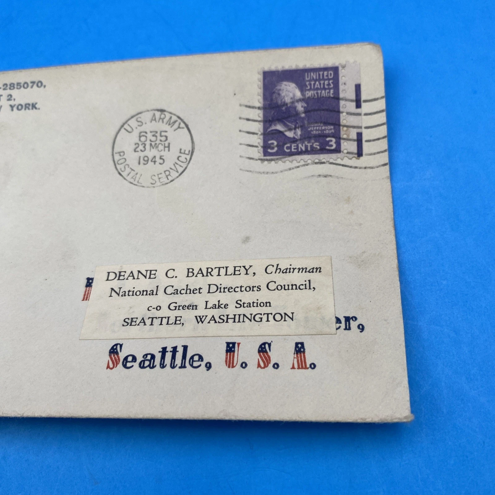 1945 APO 635 BAD-2 Warton WWII Patriotic Cover Keep ’Em Flying 3¢ Prexie Bartley - Image 3