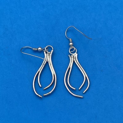 Vintage 925 Sterling Silver Wishbone Teardrop Dangle Drop Hook Earrings - Image 3