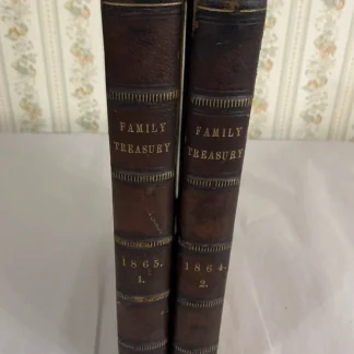 1864-65 Family Treasury Sunday Reading 2 Vol Set Leather Marbled Boards Gilt vtg