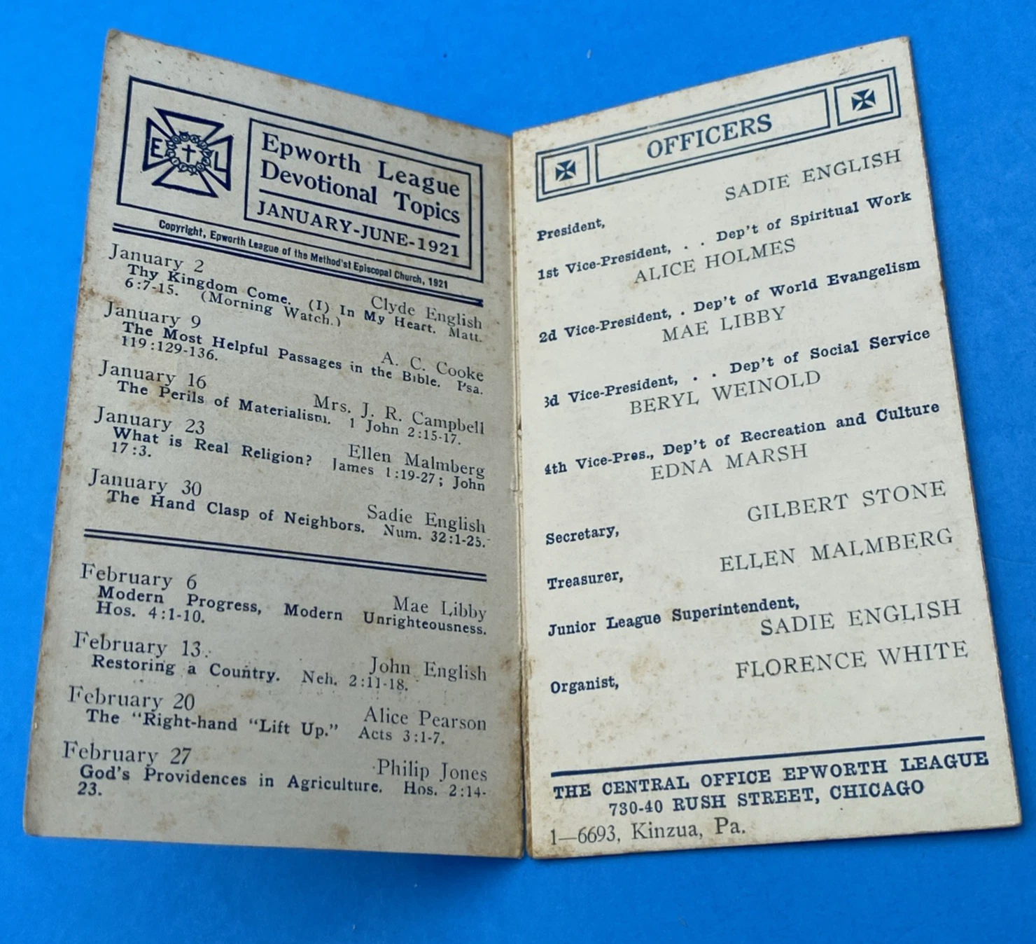 1921 Epworth League Devotional Topics Booklet Rev E W Chitester - Image 2