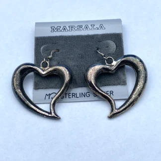 Vintage Marsala Sterling Silver Heart Dangle Earrings Thailand on Card