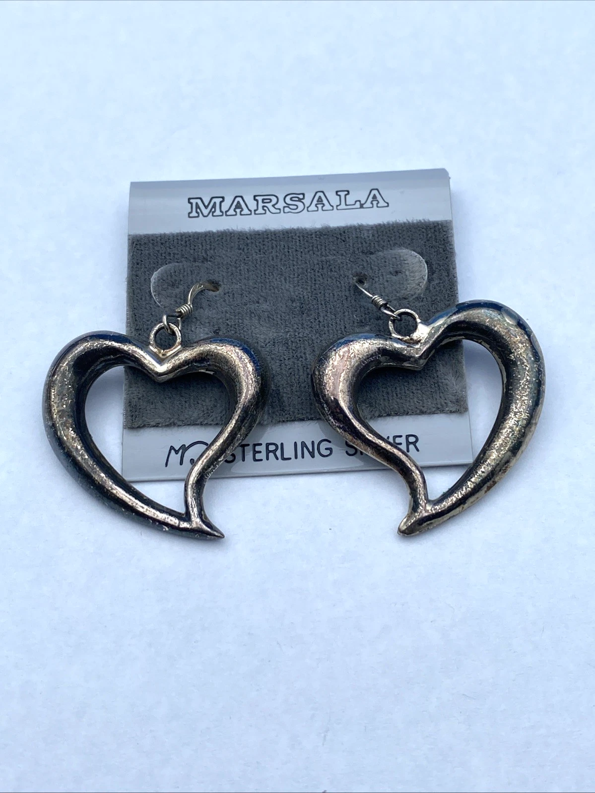 Vintage Marsala Sterling Silver Heart Dangle Earrings Thailand on Card