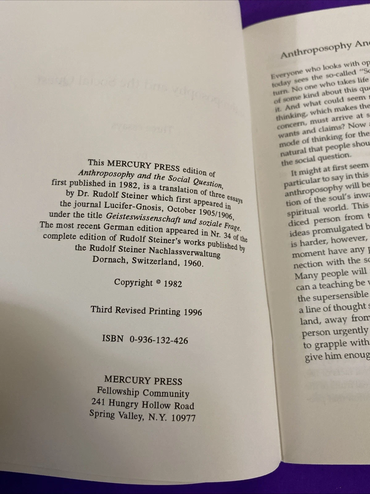 Rudolf Steiner Anthroposophy and the Social Question Mercury Press 1996 - Image 3