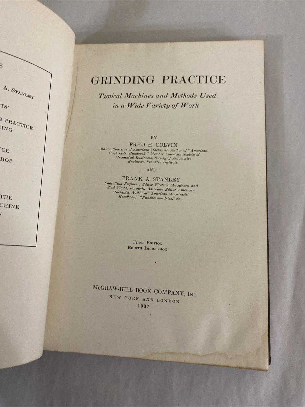 Grinding Practice 1937 McGraw-Hill Colvin & Stanley 1st Ed Rev Impr Illus USA HB - Image 4