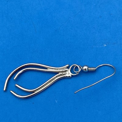 Vintage 925 Sterling Silver Wishbone Teardrop Dangle Drop Hook Earrings - Image 5