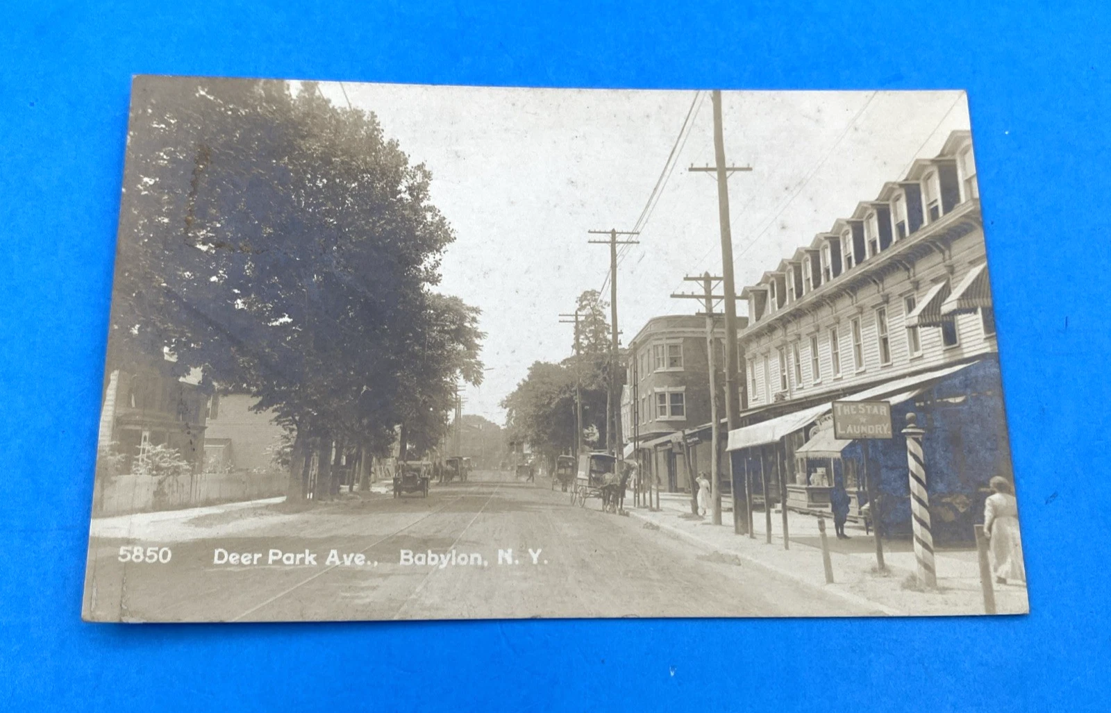 RPPC Deer Park Ave Babylon NY Star Laundry Trolley Tracks Smith & Salmon No 5850