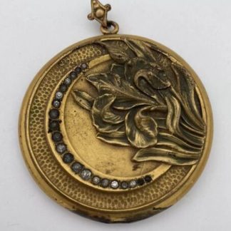 Vintage 2” Victorian Art Nouveau Iris Flower Locket Pendant, Gold Filled, W & SB