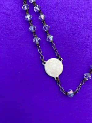 Vtg Aurora Borealis Crystal Bicone Faceted Glass Petite Rosary, MOP Crucifix,15” - Image 10