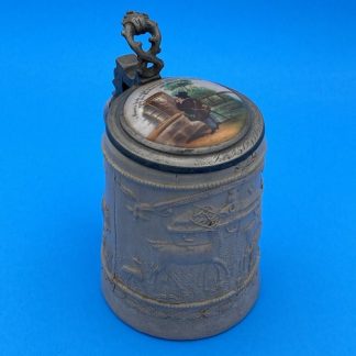 Rare Westerwald Stoneware Beer Stein with Painted ‘Wasserstand 1823’ Lid