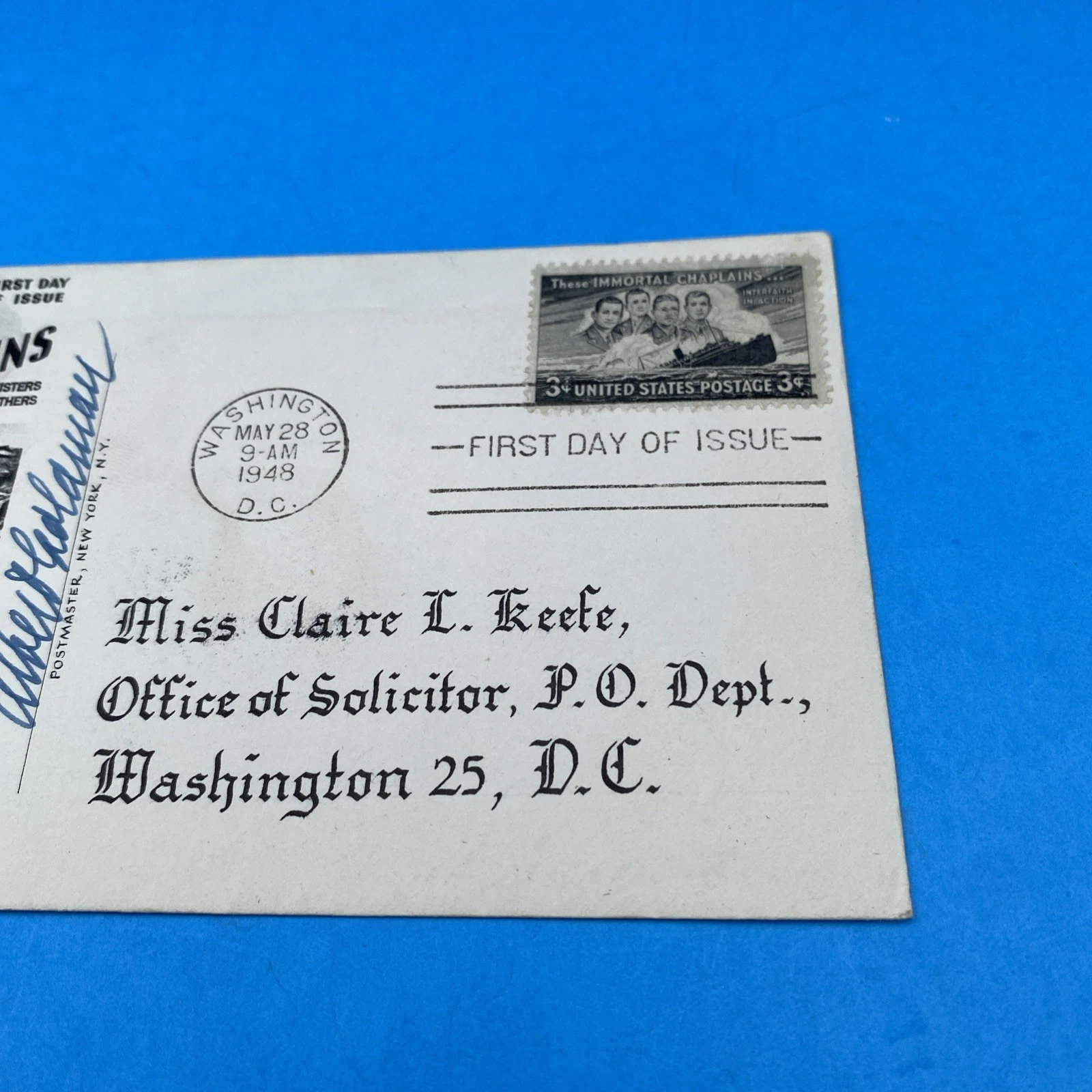 1948 Four Chaplains Fleetwood Cover Signed Albert Goldman Claire Keefe, FDC WW2 - Image 3