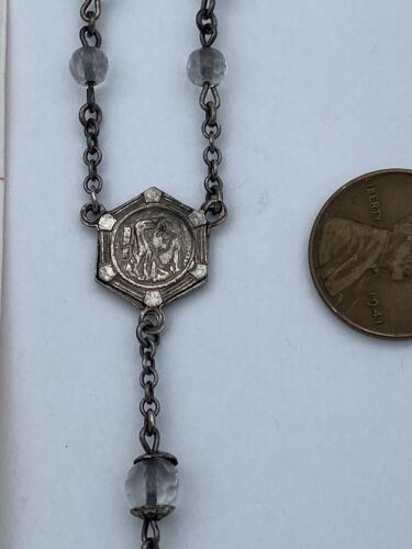 Vtg Rosary Clear Crystal Beads, Sterling Silver, Virgin Mary, Jesus Christianity - Image 12