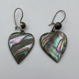 Beautiful Vintage Abalone Heart Earrings - Stamped MEXICO - Sterling Silver