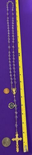 Vintage Faceted Crystal Rosary w/box, Pewter, Virgin Mary, Christianity, 22” - Image 4