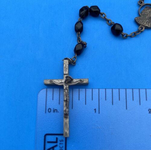 Vintage Black Faceted Glass Rosary w Case, Mary, Jesus, Italy, Christianity, 16” - Image 12