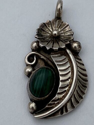 Southwest Style Sterling Silver Dark Green Turquoise Pendant 3.8 Grams