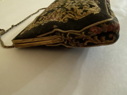 Antique 1920s Art Deco Gold Tone Frame Seed Pearls Petit Point Needlepoint Purse - Image 11