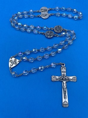 Vintage AB Crystal Faceted Glass Rosary, 4 Basilicas ROMA CITA ETERNA, Italy 20” - Image 2
