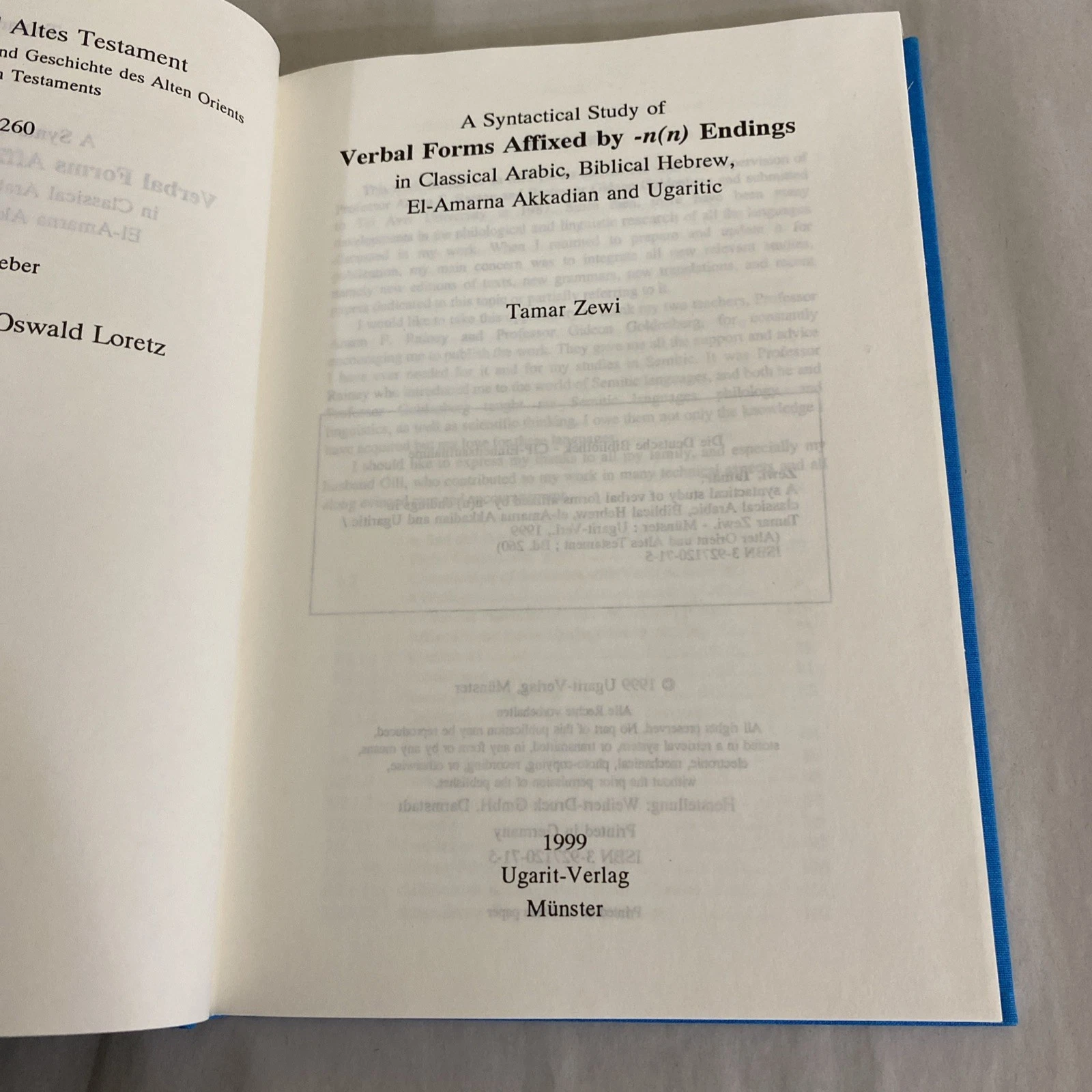 AOAT 260 Tamar Zewi Verbal -n(n) Endings Semitic Syntax Ugarit-Verlag 1999 VG HC - Image 5