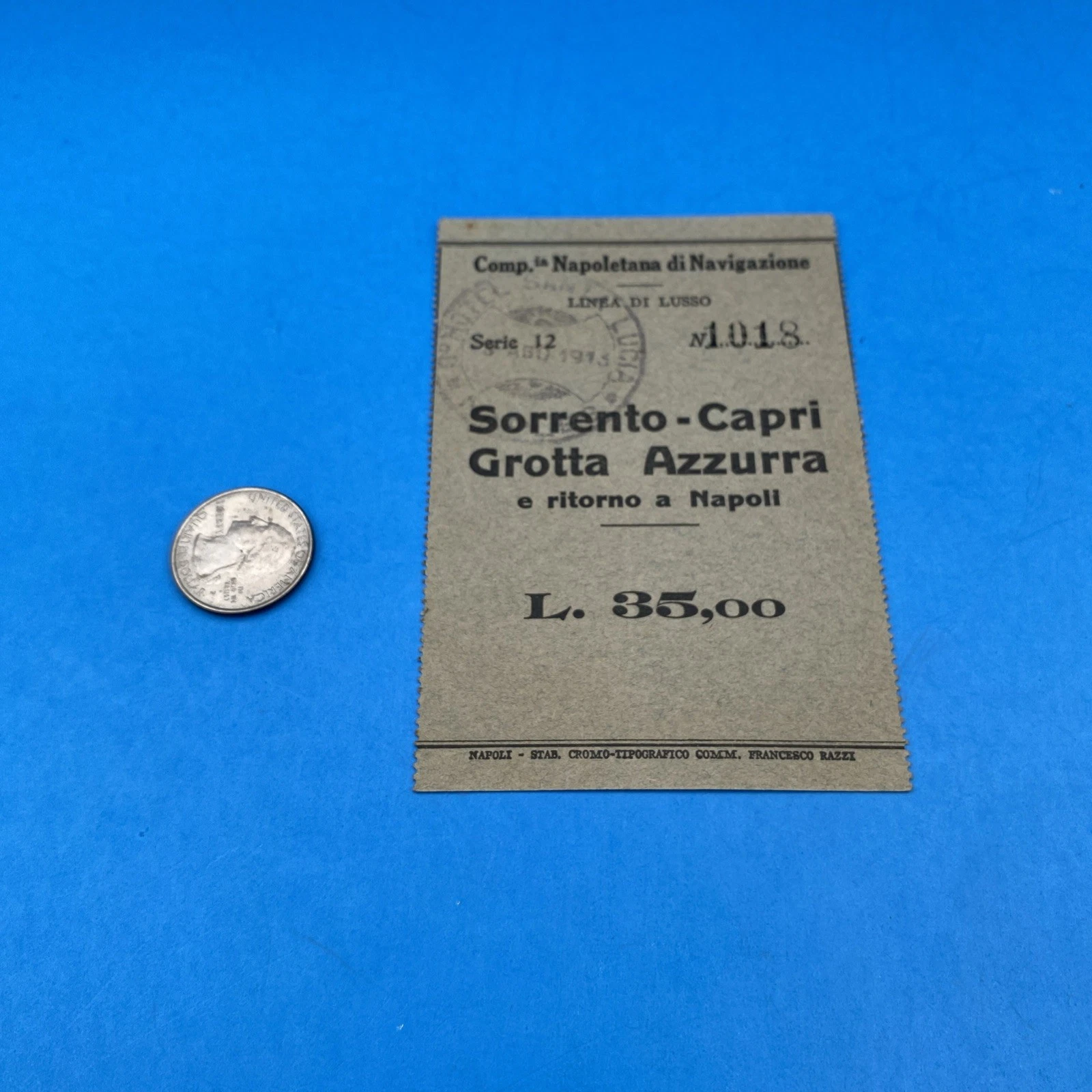 1913 Sorrento Capri Grotta Azzurra Naples Luxury Steamship Ticket Italy - Image 4