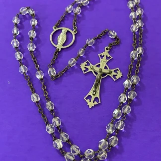 Vintage Clear Faceted Glass Rosary, Virgin Mary, Jesus, Italy, Christianity