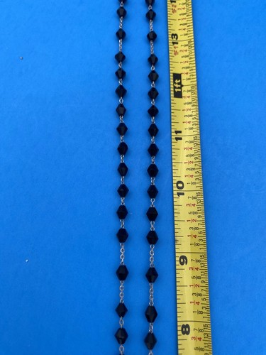 Vtg Black Bicone Faceted Glass Petite Rosary, 800 Silver, Roma, 15” Christianity - Image 9