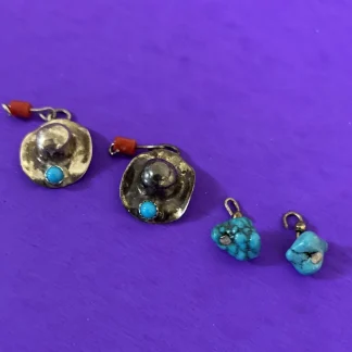 Vintage (Lot 4) Sterling Silver Turquoise Coral Cowboy Hat Charms Native Artisan