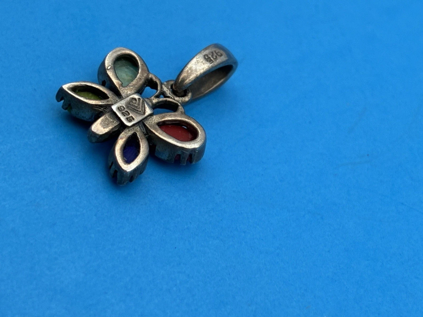 Vtg Silpada Sterling Silver 925 Butterfly Pendant, Turquoise, Coral, Lapis, MOP - Image 9