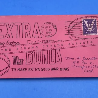 1944 WWII EXTRA War Bonds Cover—Allies Invade Albania, Scott 905, Des Moines