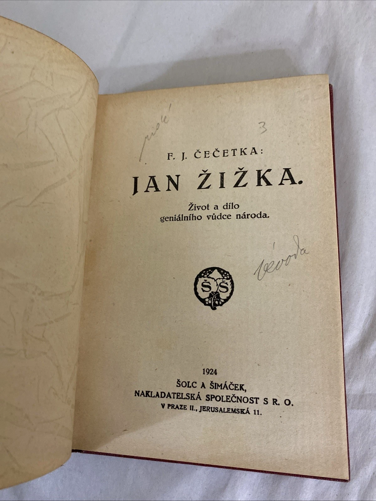 1924 Jan Žižka F.J. Čečetka Czech Hussite Biography Book Original Cloth - Image 4