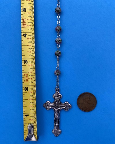 Vtg CREED Our Lady Lourdes Multi Colored Speckled Glass Bead Rosary Catholic - Image 5