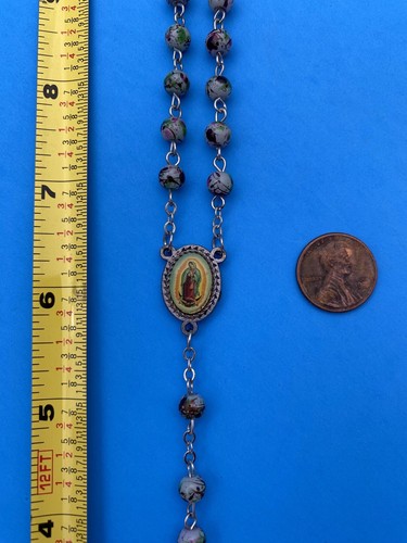 Vtg CREED Our Lady Lourdes Multi Colored Speckled Glass Bead Rosary Catholic - Image 8