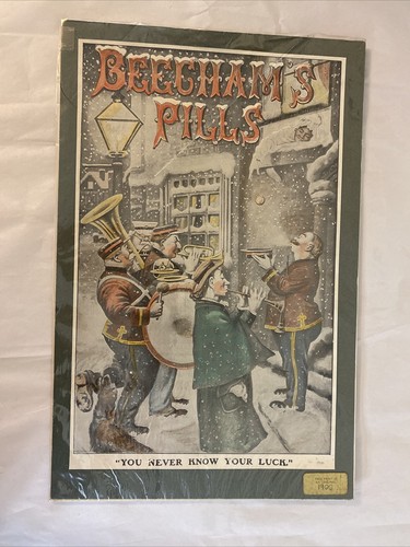 Rare 1900 Beecham's Pills Advertisement "You Never Know Your Luck" Winter Scene