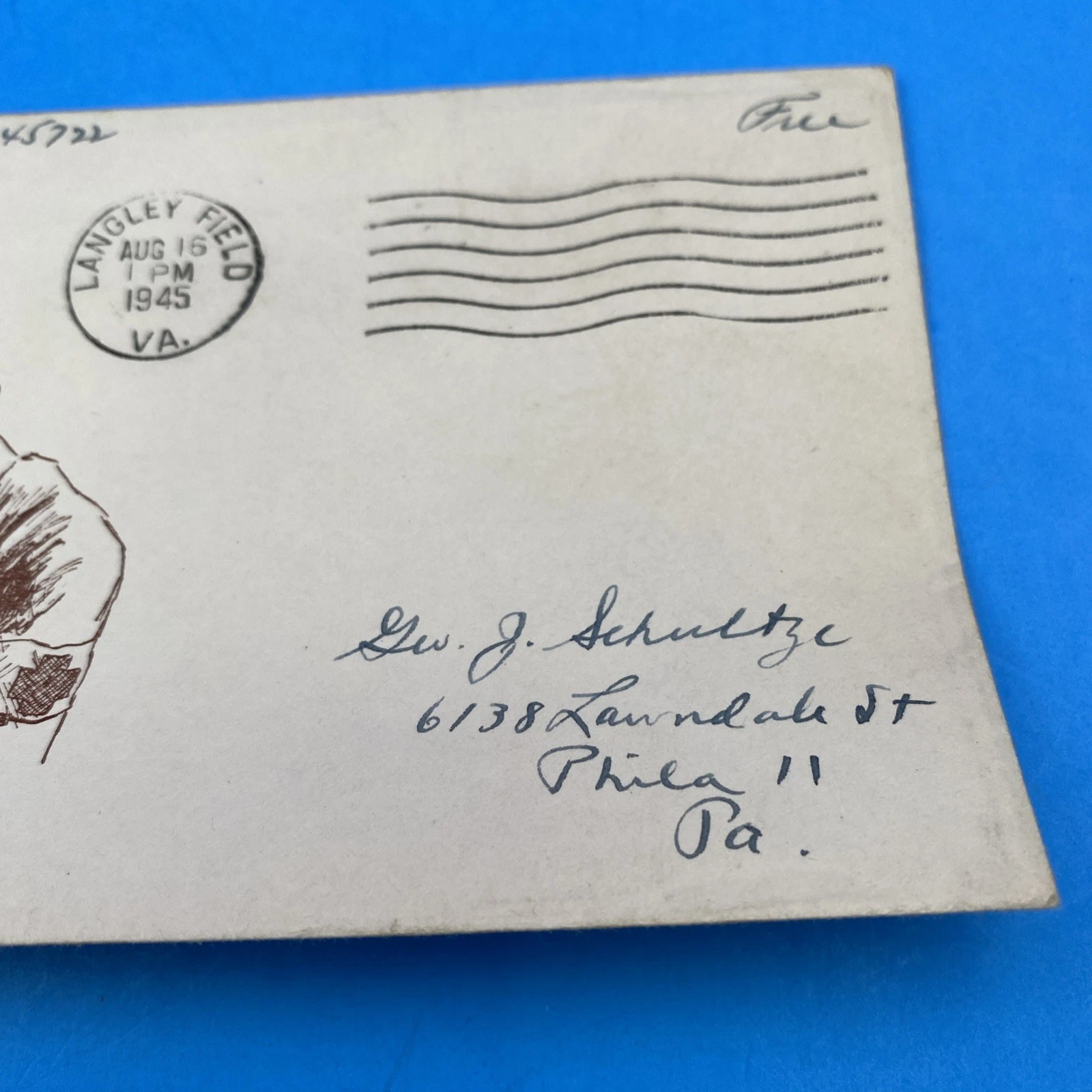 V-J Day 8/15/1945 Langley Field AAF Coz-Art Blood Donor Patriotic Cover Free WW2 - Image 3