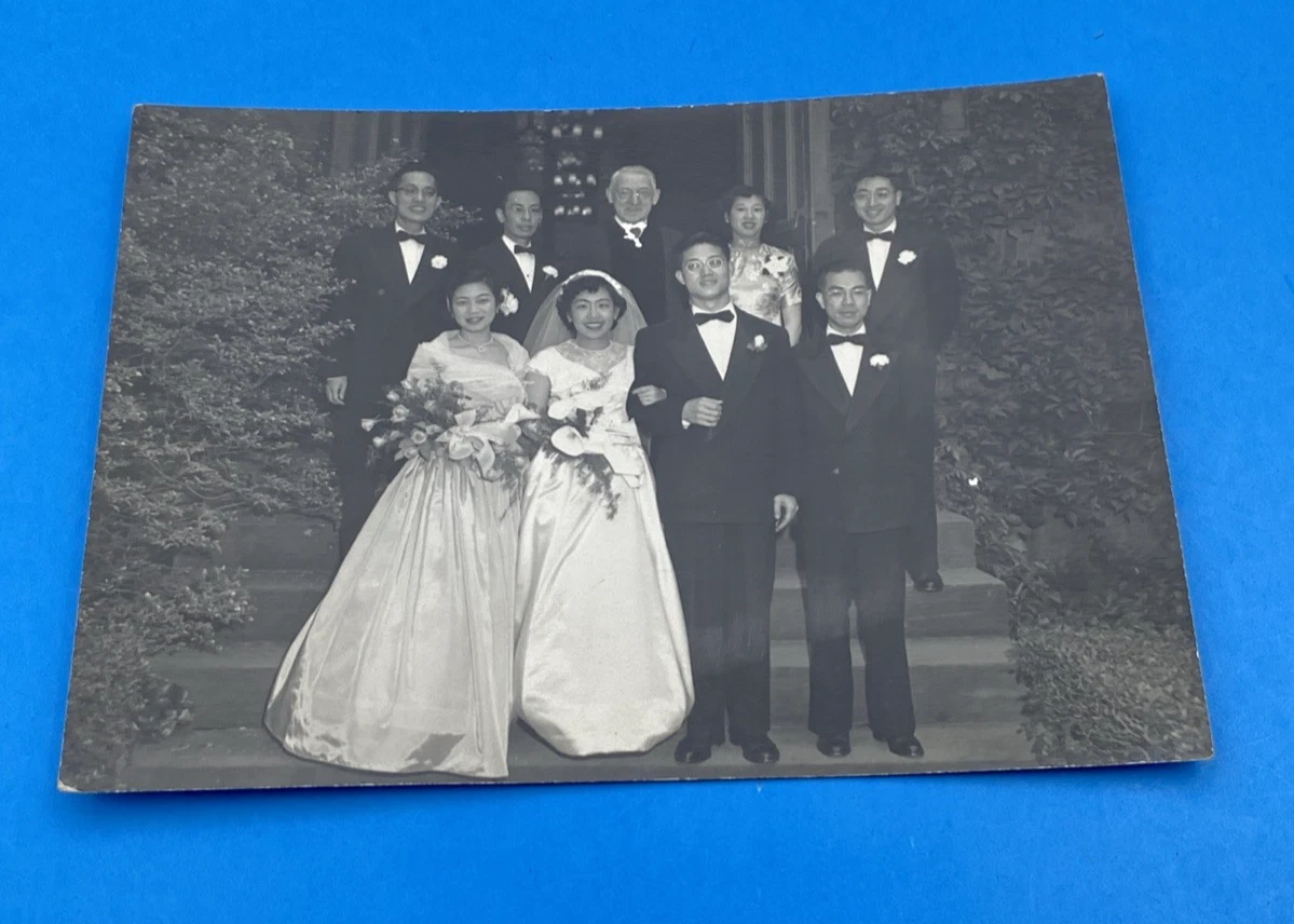 Original 1951 Asian-American Wedding Party Photo by Samuel Kravitt, New Haven