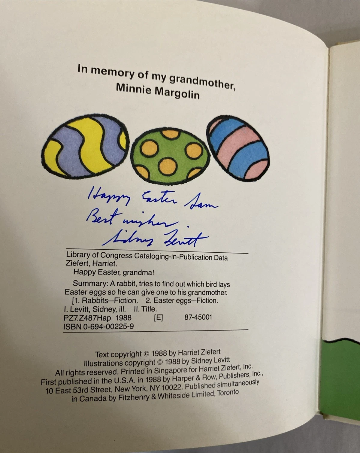 Signed Sidney Levitt 2-Book Lot Happy Easter Grandma/Happy Birthday Grandpa 1988 - Image 5