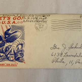 WWII Patriotic Envelope Uncle Sam Stamping Out Access APO 44 1945 With Letter
