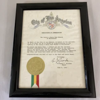 City of Los Angeles 1994 Commendation Signed by Mayor Richard Riordan