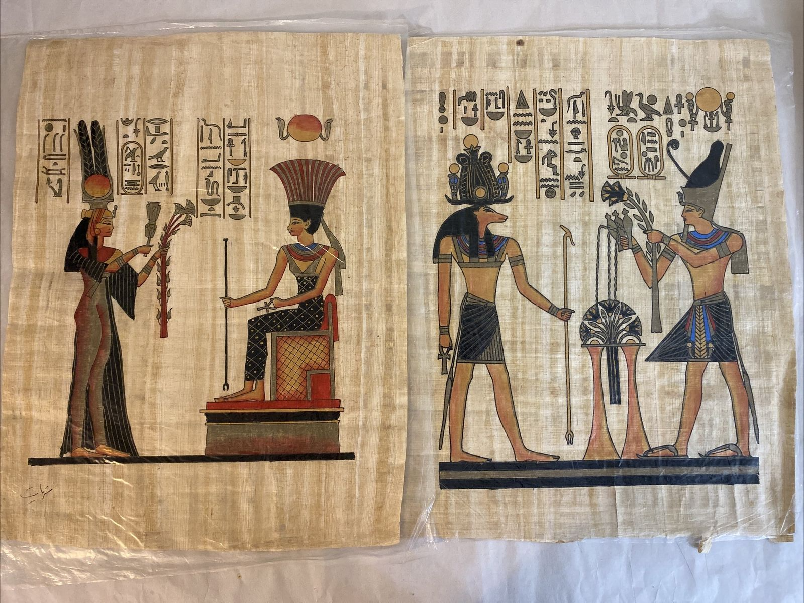 Two Egyptian Painting on papyrus paper with certificate from Delta papyrus