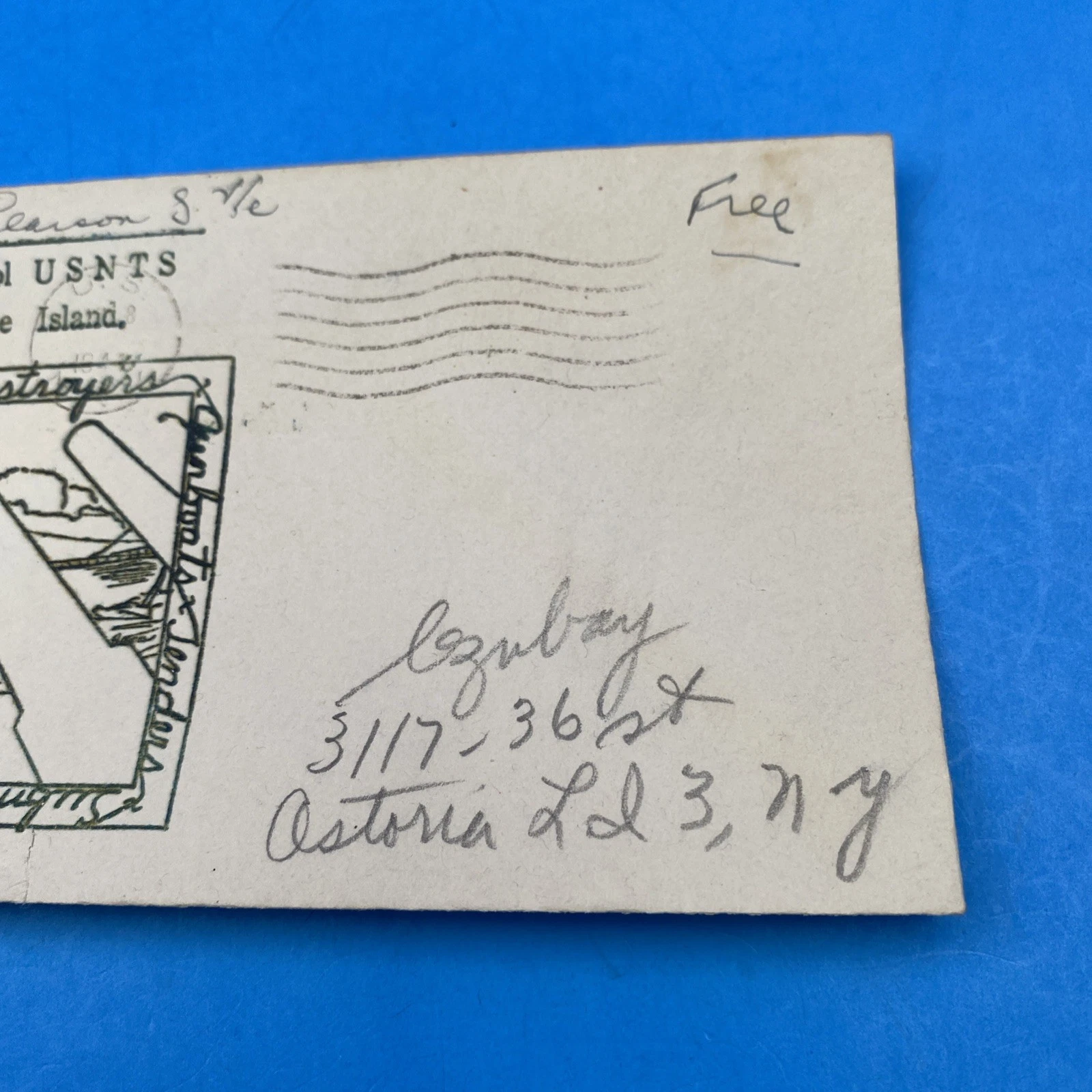 WWII USNTS Newport FREE Mail Cover w/ Thermograph Naval Guns Cachet, SK School - Image 3